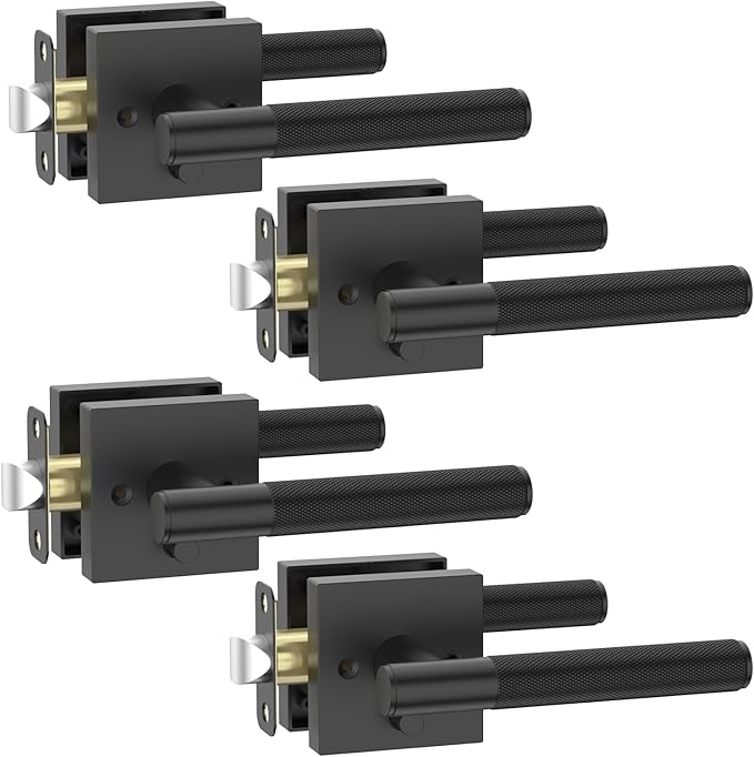 Asidrama 4 Pack Black Privacy Door Handles, Door Lever with Door Knobs Indoor for Bedroom or Bathroom, Heavy Duty Door Handles Interior with Locks for Left Right Sided Doors