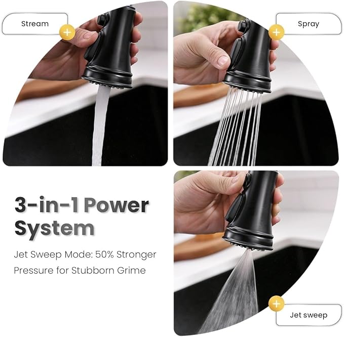 APPASO Matte Black Kitchen Faucet with Pull Down Sprayer, High Arc Single Handle with 3 Modes Spray Head, Neoperl Aerator, cUPC-Certified Pull-Out Hose, Water Supply Tubing & Valve