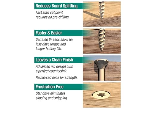 Deck Plus 1-5/8 Inch Epoxy Coated Exterior Wood and Fence Screws #8 x 1-5/8" Torx/Star Drive Included Coarse Thread, Outdoor Rust Resistant Decking Screw, Tan, Keg, 1700 Pieces | 49323
