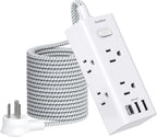 One Beat 20 Ft Extension Cord, Power Strip Surge Protector with 6 Widely Outlets 3 USB Ports (1 USB C), 3-Side Outlet Extender, Wall Mount Flat Plug Power Strip for Travel Home Office College Dorm