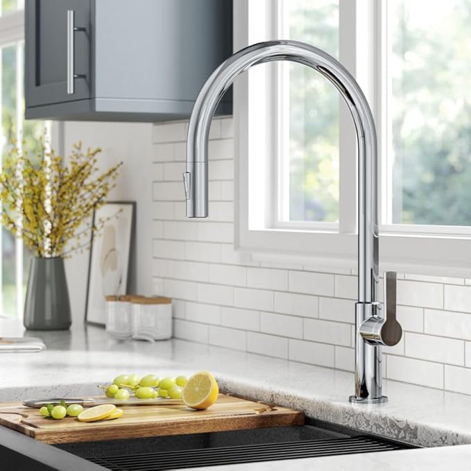 KRAUS Oletto High-Arc Single Handle Pull-Down Kitchen Faucet in Chrome, KPF-2821CH