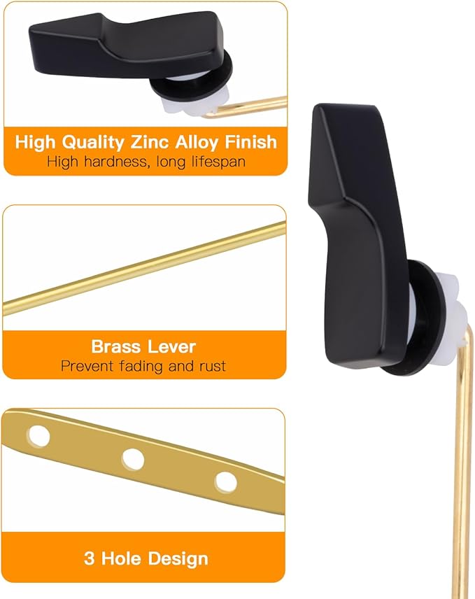 Toilet Handle Replacement Kit, 702 Universal Toilet Flush Handle, Zinc Alloy Toilet Tank Trip Lever with H2 Brass Arm Front-Mount Compatible with American Standard, Mansfield Toilet, Black
