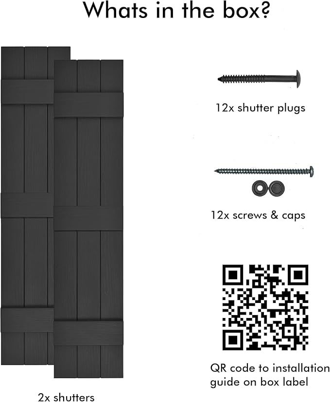 Board & Batten Vinyl Shutters (1 Pair) | 11"x71" (3-Board) - Black Cosmos/Paintable | Exterior Window Shutters | Includes Mounting Hardware | Simple Installation | Made in USA