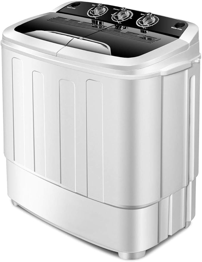 Giantex Portable Compact 13 Lbs Mini Twin Tub Washing Machine Washer Spin Dryer (Black&White)