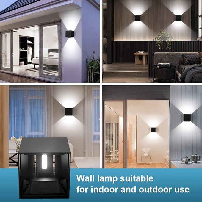 BIRTALO 20 Watt LED Up and Down Outdoor Wall Lights Adjustable 6500K Modern Wall Sconce Square Waterproof Black Aluminum Exterior/Interior Porch Lighting for Living Room,Gardens,Stairs,2 Pack
