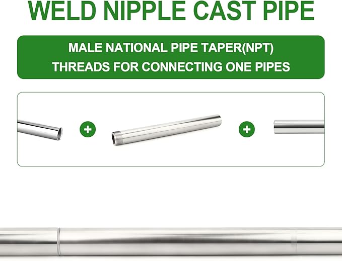 TAISHER 1PCS 304 Stainless Steel Pipe Fittings, 3/4" NPT Male Threaded, 16" Length Weld Nipple Cast Pipe