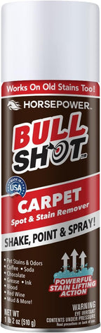 Bull Shot Carpet Spot & Stain Remover by Horsepower, AS SEEN ON TV, Made In USA, Just Point & Spray, Stain-Lifting Foam-Action, Pet Stains & Odors, Coffee, Soda, Wine, Grease, New & Old Stains & More