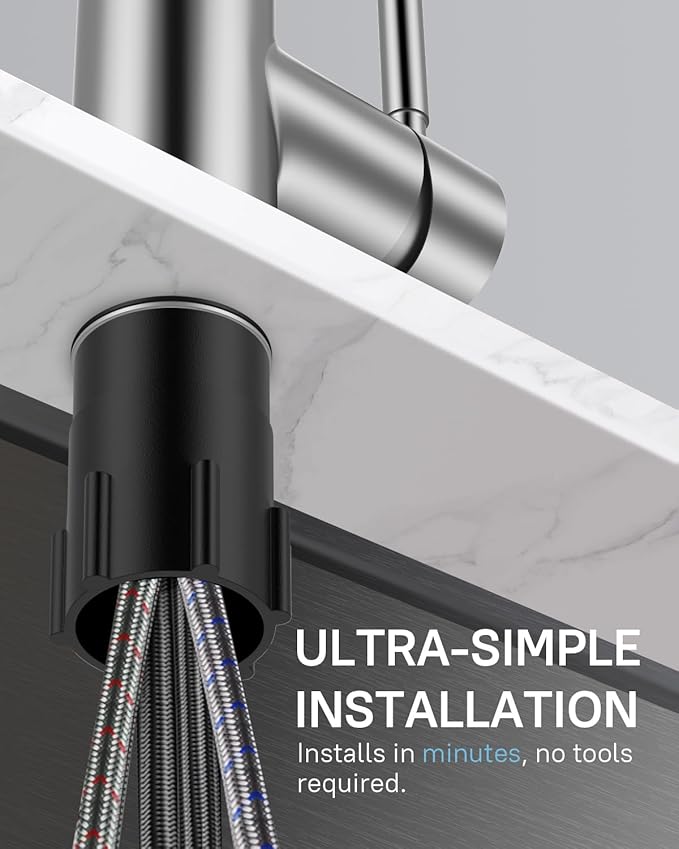 WEWE Kitchen Faucets with Pull Down Sprayer, Stainless Steel Single Handle 1 Hole for Family Kitchen Commercial Camper Laundry Rv Bar, Brushed Nickel