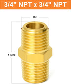 GASHER 5PC Brass Pipe Fitting, Reducing Hex Nipple, 3/4-Inch Male Pipe x 3/4-Inch Male Pipe
