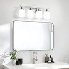 4-Light Bathroom Vanity Light,Brushed Nickel Vanity Lights with Square Frosted Glass,Modern Bathroom Wall Lights Fixtures Over Mirror,Wall Sconces Lighting for Bedroom Living Room,E26