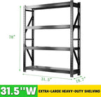 3000LBS Heavy Duty Storage Shelves,63''H Metal Garage Shelving, 4-Tier Adjustable Garage Organization Shelving Units, Industrial Shelving for Warehouse,Workshop- Classic Black