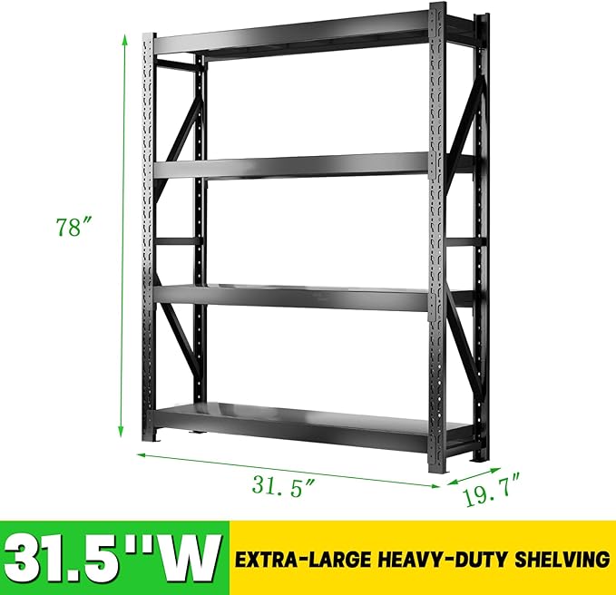 3000LBS Heavy Duty Storage Shelves,63''H Metal Garage Shelving, 4-Tier Adjustable Garage Organization Shelving Units, Industrial Shelving for Warehouse,Workshop- Classic Black