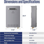 Westinghouse Natural Gas Tankless Water Heater Outdoor Installation Max 8.1 GPM 180,000 BTU, Temp Self Modulating Non Condensing High Efficiency Water Heater for House or Commercial, APOLO Performance