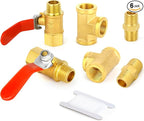 GASHER 6PCS 1/4 Inch NPT Brass Pipe Fitting, Ball Valve, Barstock Tee Brass Pipe Fitting and Air Hose Fitings