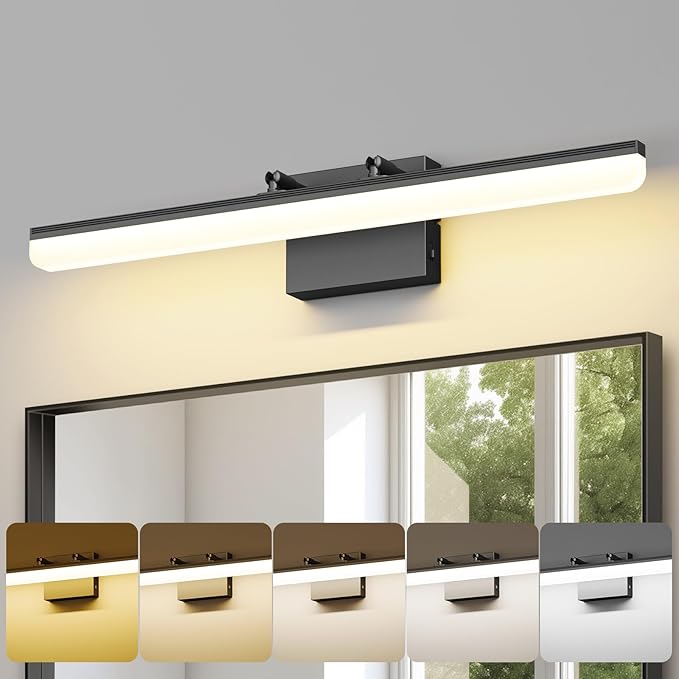 Black Vanity Light 24", 18W LED Bathroom Light Bar with 5CCT, Adjustable Angle & ETL Dimmable Driver – Modern Bathroom Vanity Light Fixture for Mirror, Powder Room, Bedroom, Apartment, Hotel