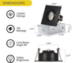 Square Black Recessed Lighting 3 Inch 6 Pack, Ajustable Eyeball recessed Light with Junction Box,5 Color Selectable,Airtight,9W 750LM,Dimmable,Black