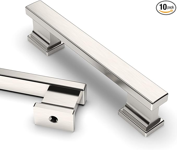Asidrama 10 Pack 3.75 Inch(96mm) Brushed Satin Nickel Kitchen Cabinet Handles, Cabinet Pulls Kitchen Cabinet Hardware for Cupboard Drawer Pulls