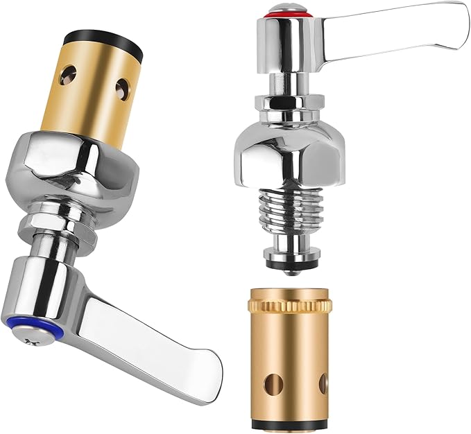 Hot & Cold Side Spindle Assembly for T&S Brass Faucet Handle Stem Assembly Fit for Eterna Valve Replace 002713-40 002714-40 (1 Pair Red & Blue)