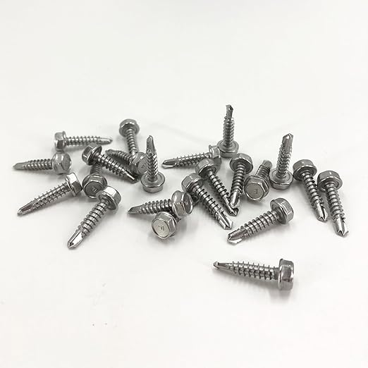 QSJ 160 PCS #8 x 3/4'' Sheet Metal Screws 410 Stainless Steel Hex Washer Head Fast Self Tapping Screws with Screwdriver