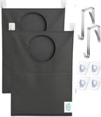 Hanging Laundry Hamper Bag – Space-Saving Dirty Clothes Storage with Free Adjustable Stainless Steel Over-the-Door Hooks & Suction Cup Hooks – Ideal for bathrooms, bedrooms & dorms (2, Gray)