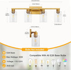 Brushed Gold Bathroom Light fixtures, Gold Vanity Light with Clear Glass Shades,Living Room Bedroom Hallway,Bathroom Lights Fixtures Over Mirror