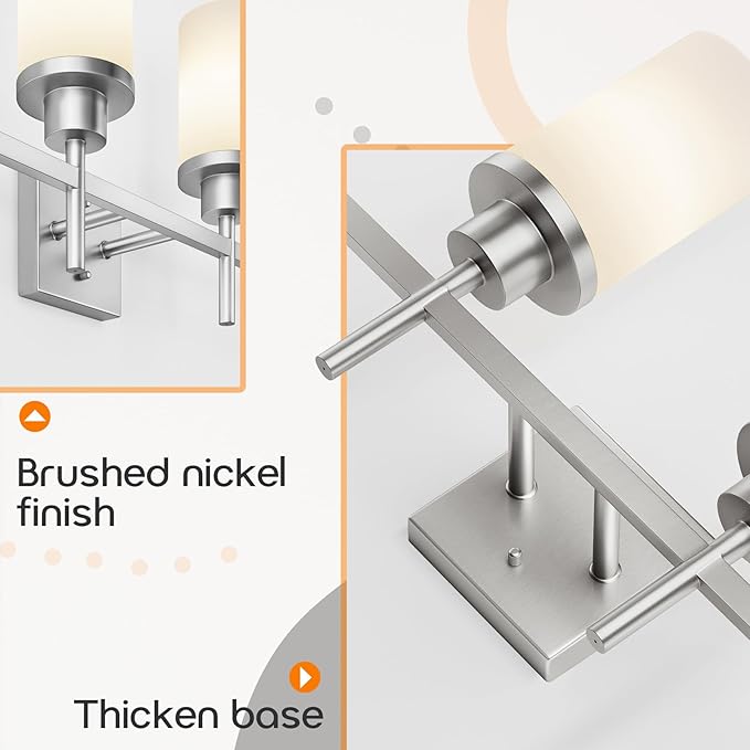 4-Light Vanity Lighting Fixtures with White Frosted Glass Shade, Brushed Nickel Bathroom Wall Lamps Over Mirror for Bath Restroom Kitchen T001BR-L4