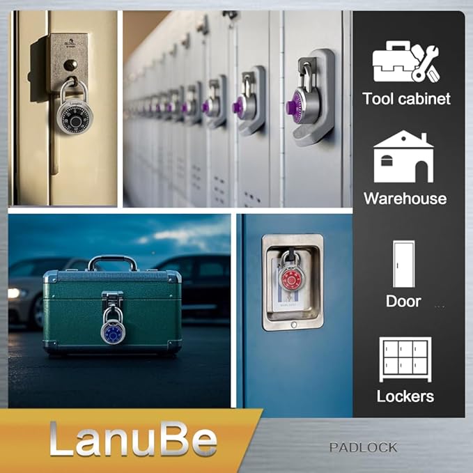 LanuBe Standard Dial Combination Lock, 2 inches. Wide, with Different Combinations, Purple Turnplate, Pack of 60; Lock for School, Employee, Gym Sports Locker, Case, Toolbox