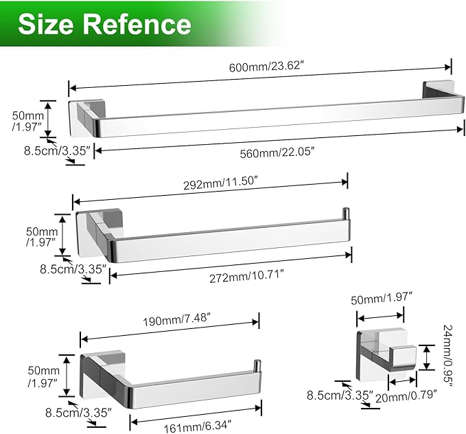 5-Pieces Bathroom Hardware Set Polished Chrome Towel Racks for Bathroom SUS304 Stainless Steel Towel Bar 23.6 Inch Bathroom Towel Holder Set Wall Mounted