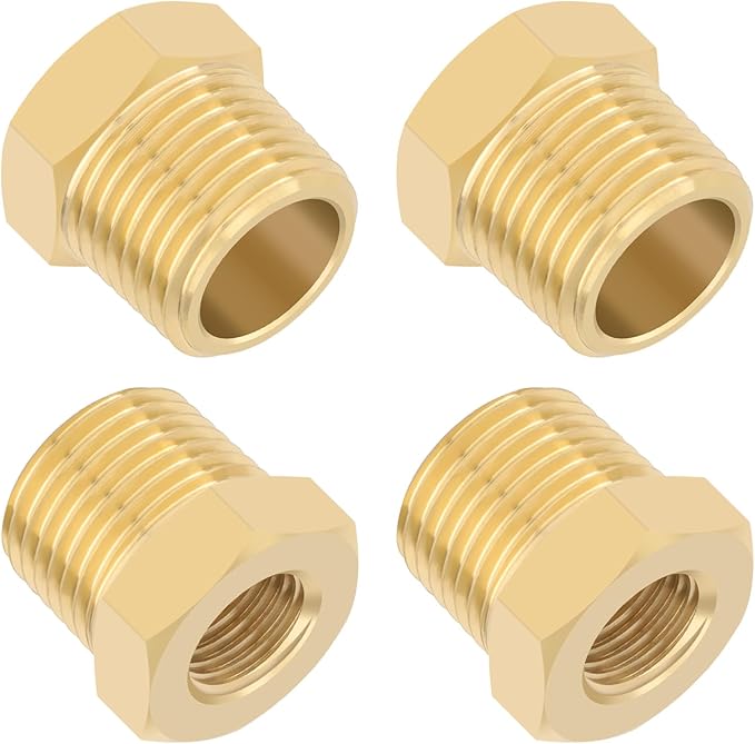 KOOTANS 4pcs Heavy Duty 1/2 NPT Male Thread to 1/4 NPT Female Thread Brass Reducer Hex Bushing Brass Fitting Pipe Hose Tube Adapter Convert
