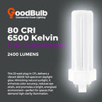 GoodBulb 32 Watt CFL Light Bulbs 4 Pin GX24Q-3 Base 6500K Full Spectrum 32W High Output 2400 Lumens Triple Tube Compact Fluorescent Light Bulbs Plug-in 10 Pack