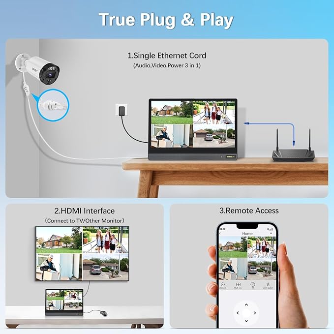 【All-in-One Security System】 4K Outdoor Wired Security Camera System, Home Video Surveillance Systems, Wired Cameras for Home Security