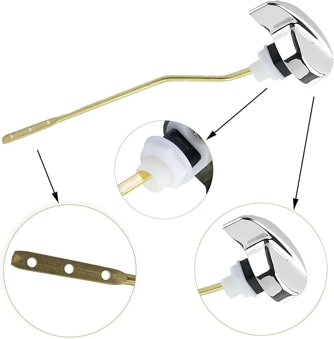 2 Piece Universal Toilet Flush Lever Handle, Side Mount, Brass Material, Corrosion Resistant, Easy Install Tank Replacement