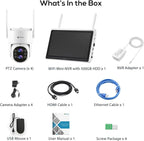 Kittyhok Wireless Security Camera System Outdoor with Monitor | 4pcs 2K Dual Lens PTZ Security Cameras, 10x Mixed Zoom, Auto Tracking, Human Detection, Spotlight | 10CH NVR with 10" Monitor, 500GB HDD