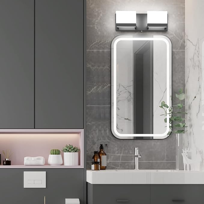 Tipace LED Dimmable Bathroom Vanity Light - 2 Lights Frosted White Acrylic Up and Down Fixture Over Mirror (6000K)