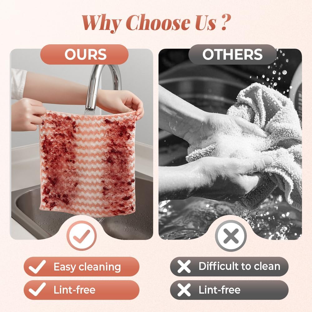 Coral Fleece Striped Rag Cleaning Dish Cloth, Reusable and Washable Microfiber Cleaning Rag, Absorbent Streak Free Lint Free Rags, Kitchen Clean Towels for Scrubs Dishes, Sinks Cleans (Green, 3PCS)