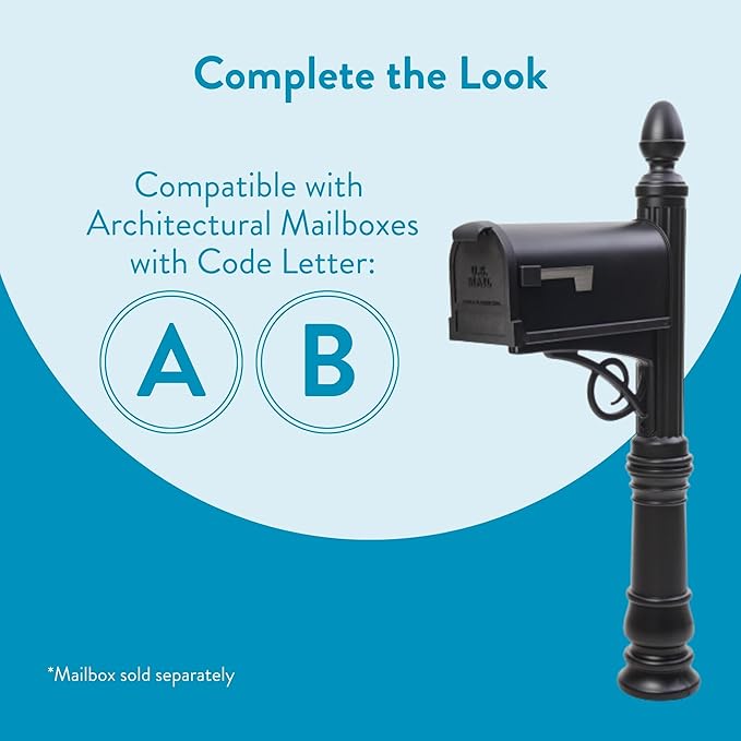 Architectural Mailboxes Victorian Plastic Mailbox Post, Compatibility Code A, B, VP000BAM, Black