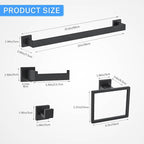 10-Piece Matte Black Bathroom Hardware Accessories Set Black Towel Bar Set Towel Holder Set Stainless Steel Wall-Mounted Towel Rack Set for Bathroom,23.6 Inch Towel Bar