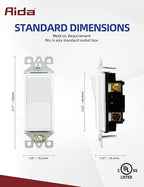 AIDA 10 Pack 3 Way Decorative Light Switch, 15Amp, 120/277 Volt, AC Decorator Rocker Paddle Wall Switch Replacement, UL Listed - Residential and Commercial Grade,Glossy White