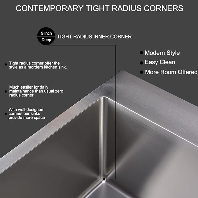 SHACO 28 Inch Drop In Kitchen Sink, Commercial Handmade T304 16 Gauge Stainless Steel Top Mount Sink, 9 Inch Deep Single Bowl Basin Laundry Utility Wet Prep Sink, Fregadero