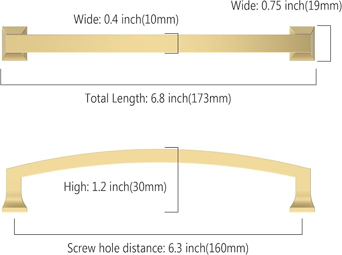 Asidrama 10 Pack 6.3 Inch(160mm) Hole Centers Kitchen Cabinet Handles, Brushed Gold Cabinet Pulls Kitchen Cabinet Hardware for Cupboard Drawer Pulls