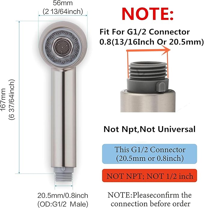 kitchen faucet head replacement,G1/2 or 13/16inch Pull Out Sprayer Head for Kitchen Sink 2-Function Faucet Spray Head Replacement parts Brushed Nickel