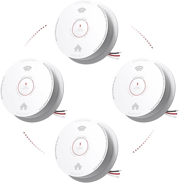 Siterlink Hardwired Smoke Detector Carbon Monoxide Detector Combo 10 Year Battery up, UL 217-9th Conforming, Interconnected Smoke & CO Alarm with Bilingual Voice Alerts, 4 Pack