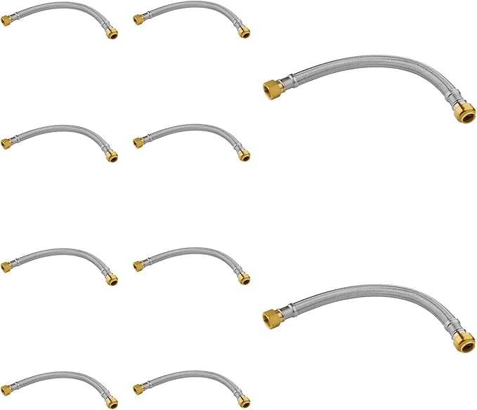 10 Pack Foskan 12-Inch Flexible Water Heater Connector Hose,with 3/4" Push-Fit x 3/4" FIP,Compatible with Copper, PEX, CPVC, and PE-RT Pipes for Water and Heating Use（12" Length）