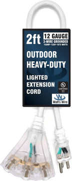 2 ft - 12 Gauge Heavy Duty Extension Cord - 3 Outlet Lighted SJTW - Indoor/Outdoor Extension_Cord by Watt's Wire - 2' 12-Gauge Grounded 15 Amp ExtensionCord Splitter
