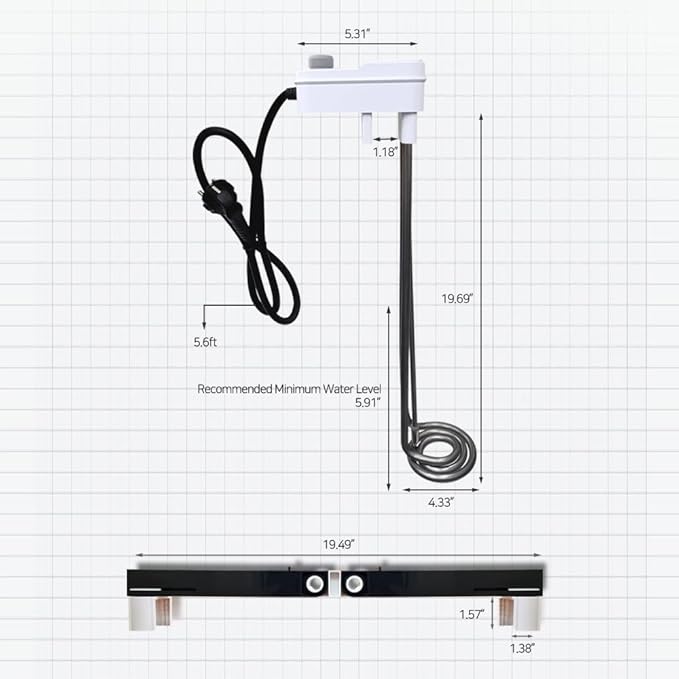 KD 1600W Immersion Bucket Water Heater with Dedicated Mounting Bracket, Auto Shutoff, Overheating Prevention, Auto Water Level Sensor, Adjustable Thermostat, Stainless Steel, Made in Korea (KDDG16K)