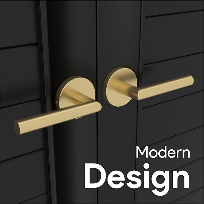 Mega Handles Ronn Dummy Lever Door Handle Set for Closet or French Doors, Single Side, Non-Turning Reversible Door Levers, Fits All Standard Door Sizes, Screws Included - Satin Brass (2 Pack)