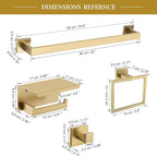 TNOMS 6-Piece Bathroom Hardware Set 23.6 Inch Gold Towel Bar Set Double Towel Bar Towel Ring Coat Hook and Toilet Paper Holder with Shelf Wall Mounted Stainless Steel Bathroom Accessories Set