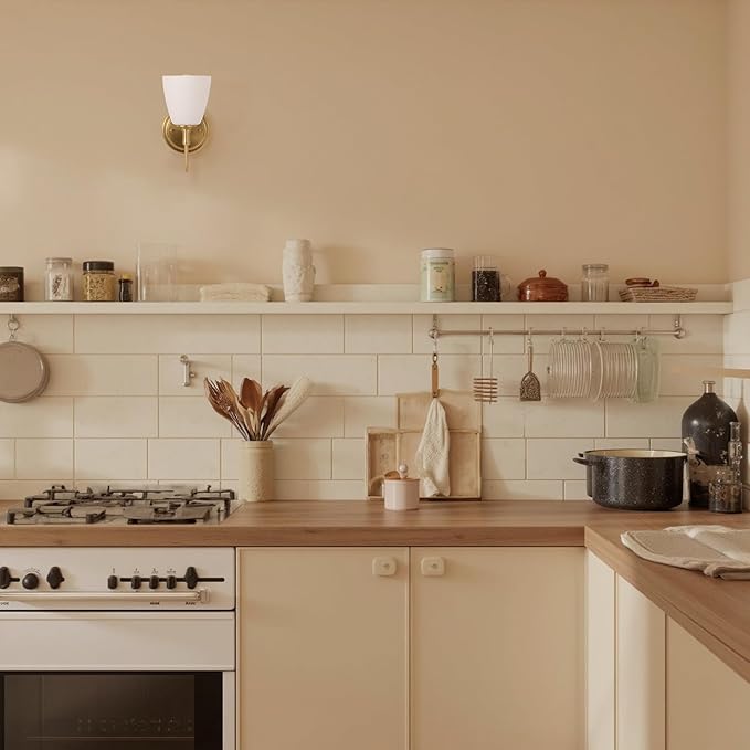 Gold Wall Sconces Vintage Bathroom Vanity Light Fixtures Frosted Milk Glass & Brass Base Indoor Wall Mount Light for Living Room,Bedroom, Bathroom, Mirror, Hallway, Stairway (Bulb not Included)