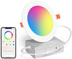 Smart Recessed Lighting 6 Inch RGBCW Color Changing 16W LED Downlight with Junction Box,1350 Lumen Recessed Ceiling Light Compatible with Alexa,Dimmable by Bluetooth Control -1Pack