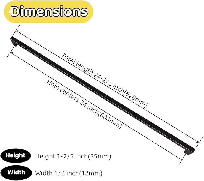 Extra Long Cabinet Pulls 24 Inch Hole Centers(608mm),Oil Rubbed Bronze Appliance Pulls Square Drawer Handles 10 Pack,Stainless Steel Furniture Handles